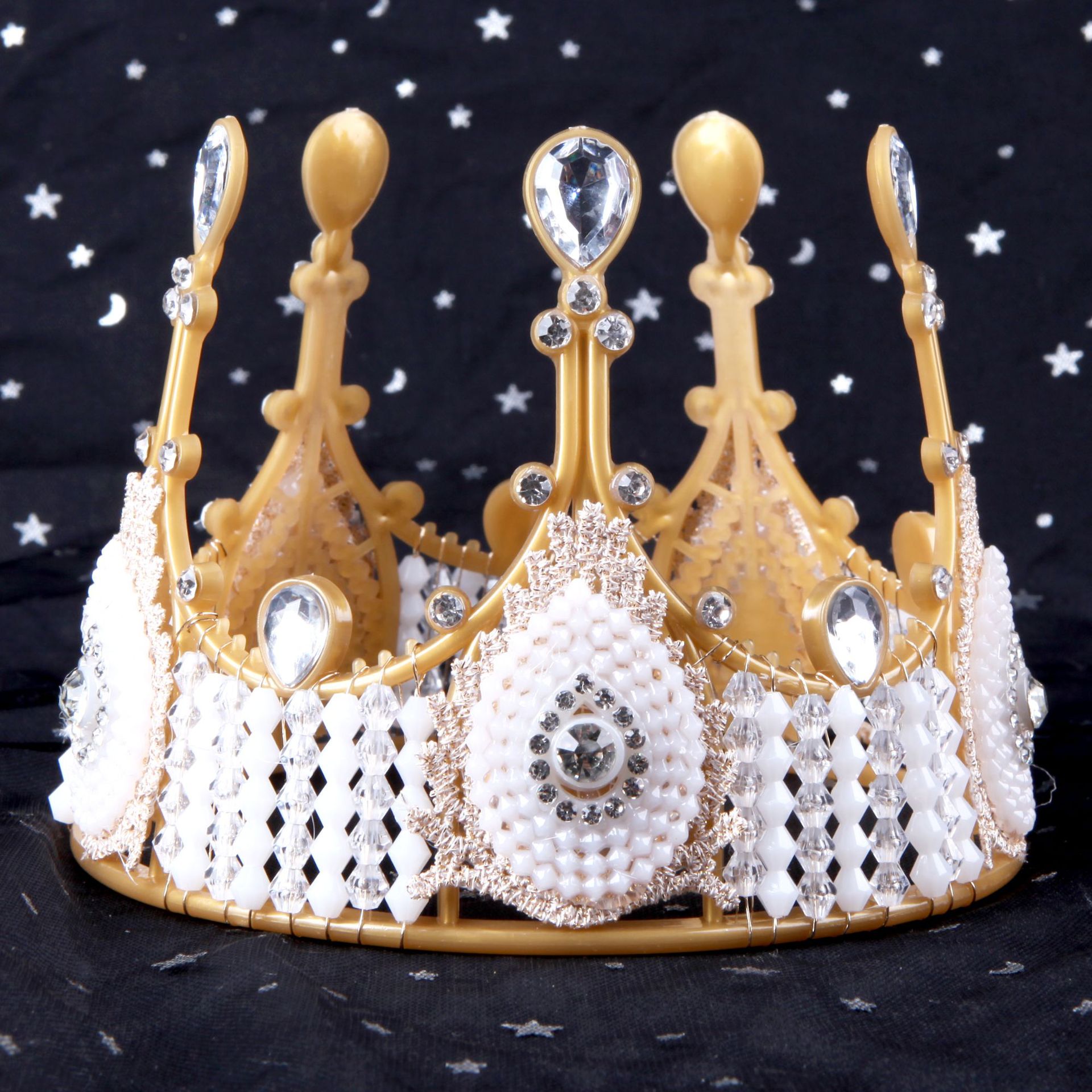 欧美新娘头饰蕾丝女王皇冠蛋糕装饰烘焙摆件手工制作圆形公主王冠