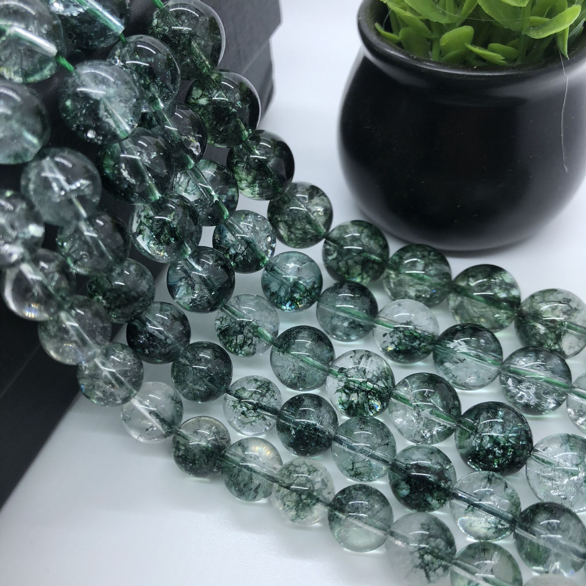 优化绿幽灵爆花晶圆散珠半成品 diy冰种水晶饰品串珠 厂家直销