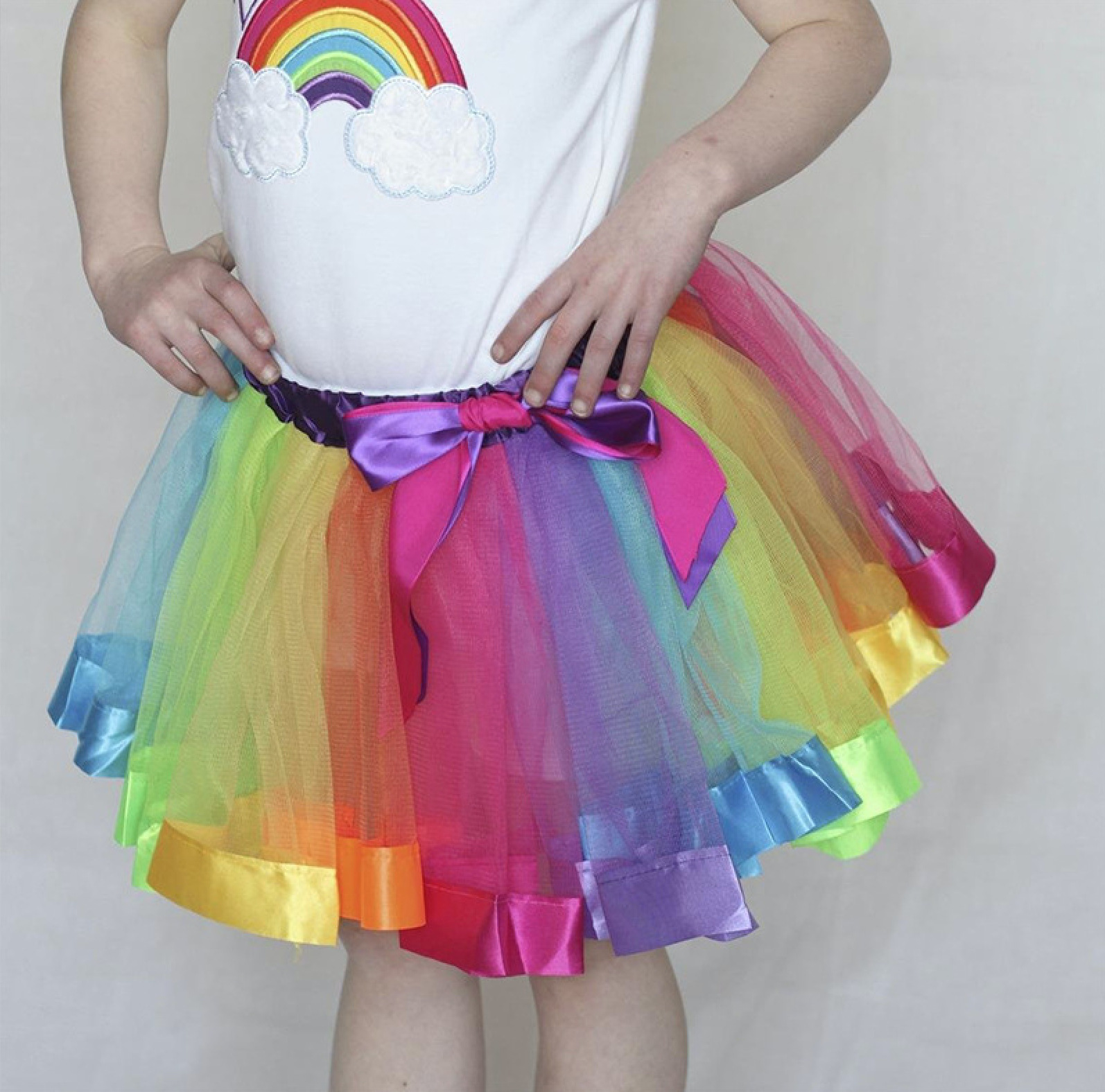 短裙皇冠发饰七彩波点tutu裙子套装七彩彩虹色玫瑰花朵短袖t恤女棉