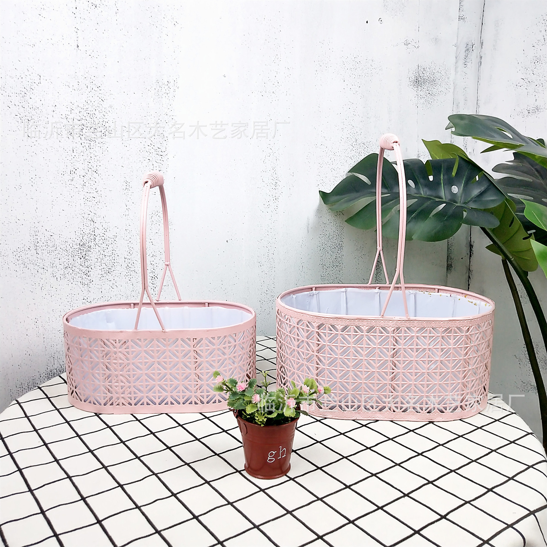 Iron Flower Basket Fashion Creative Hanging Basket Artificial Straw Bamboo Craft Nordic Style Wall Decoration Factory Direct Sales