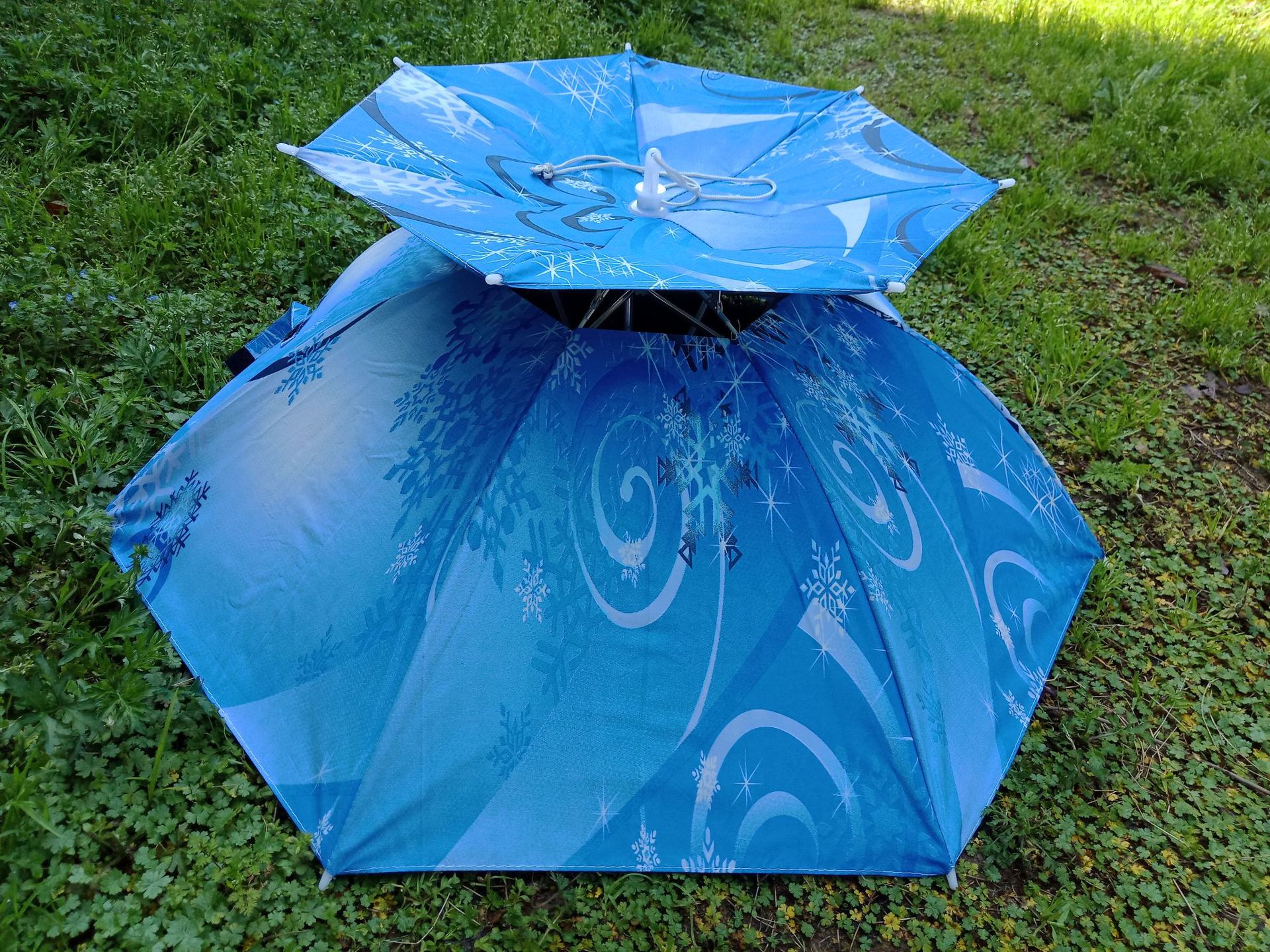 订双层上翻遮阳雨帽子伞头戴松紧带玻纤骨架镀银胶钓