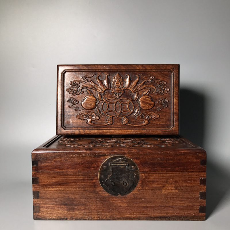 古玩古董仿古做旧物件花梨木福寿双全套盒首饰盒摆饰