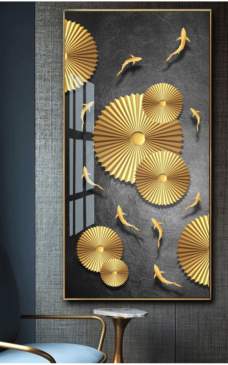 玄关装饰画九鱼图招财风水进门壁画走廊尽头挂画现代简约玄幻画