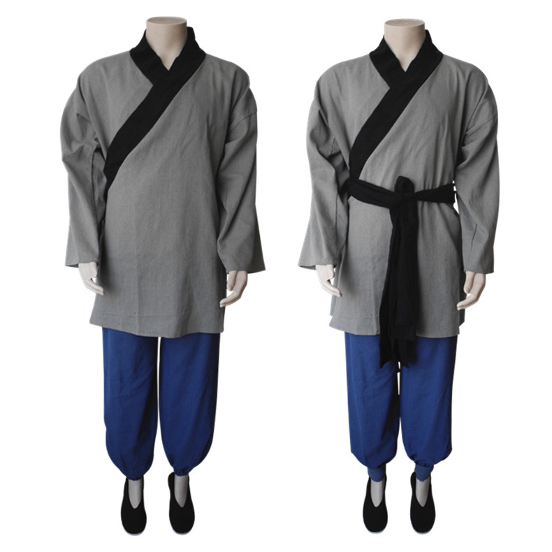 粗布麻料古装汉服灯笼裤套装男民国清朝农民演出服装店小二服