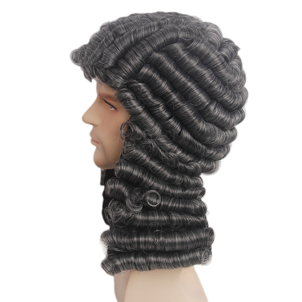 oem支持定制 化纤男女律师假头套 法官假发灰色律师假发