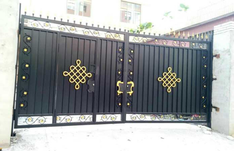 封板中式铁艺大门 花园别墅大门 乡村围墙中国结铁门楼 厂家定做