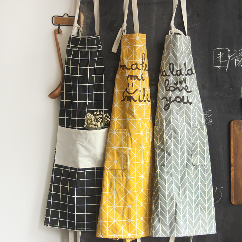 日式厨房加厚棉麻围裙 防油围腰做饭护衣女批发印字logo广告围裙