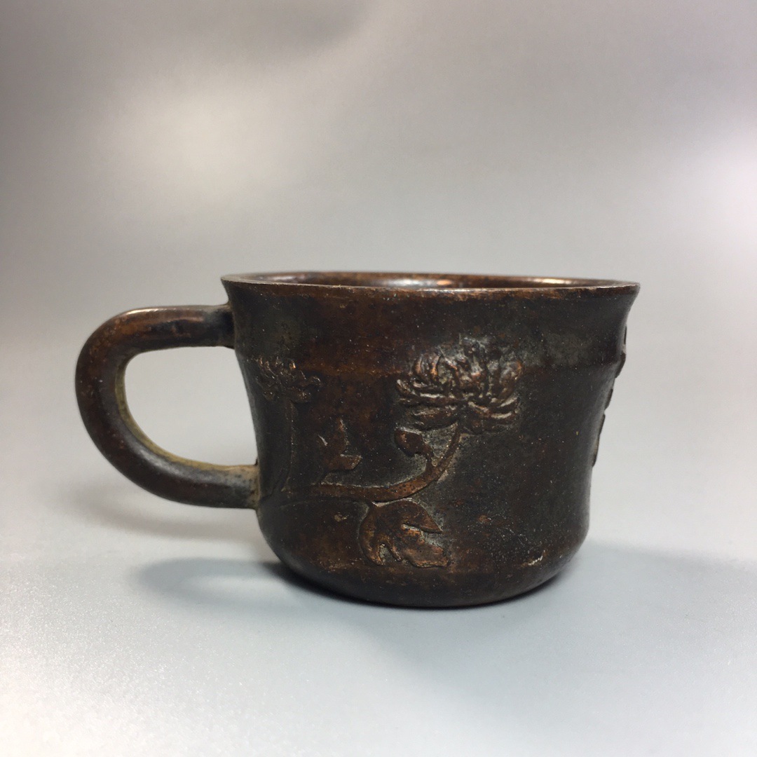 古玩杂项收藏仿古做旧老式仿红铜梅兰竹菊小茶杯具古代精品收藏4