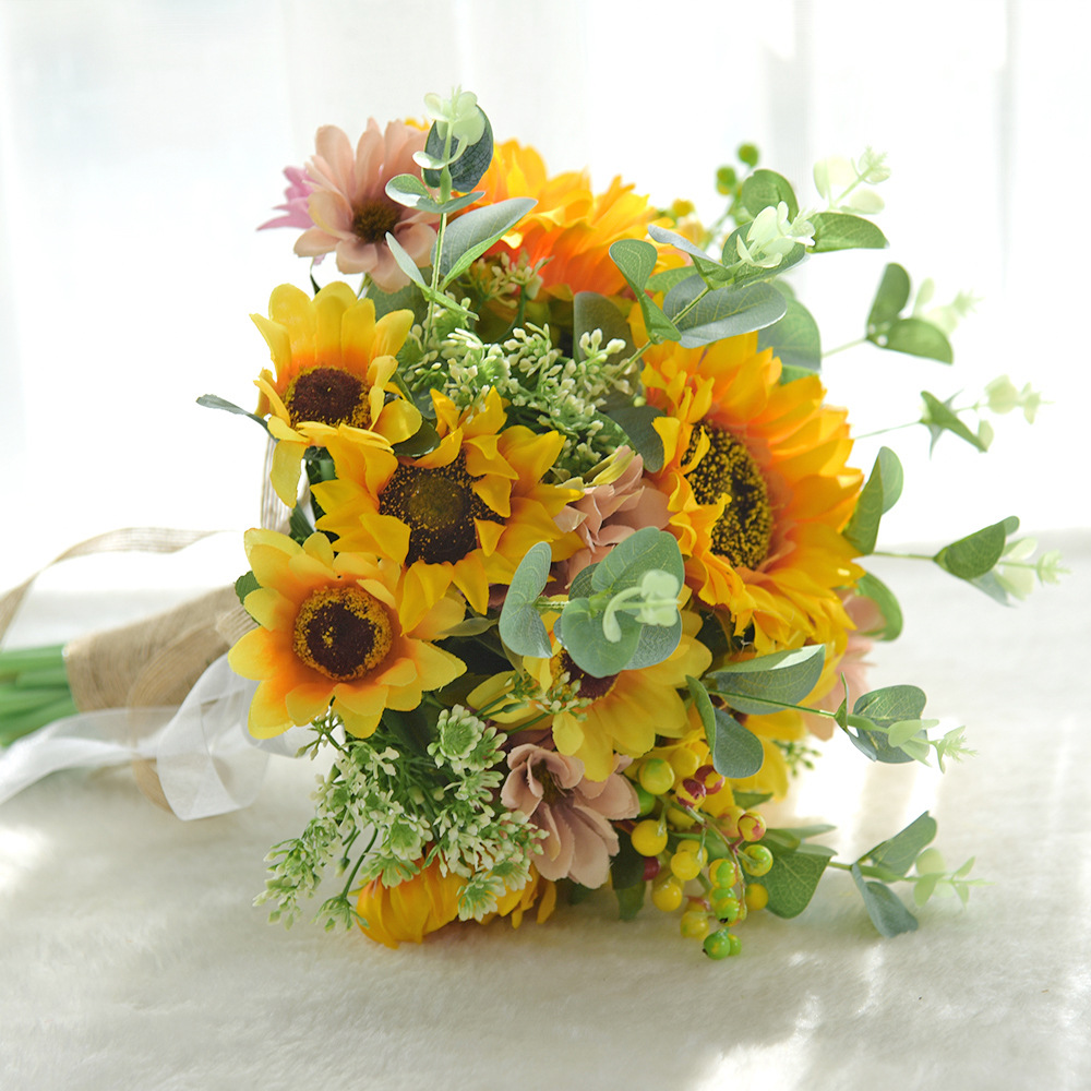 婚庆花束d812仿真花向日葵太阳花婚礼新娘手捧圣诞节礼物