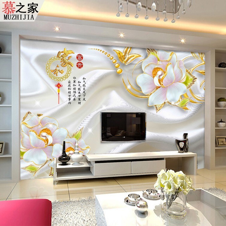 16d超强浮雕牡丹花朵家和富贵电视背景墙壁画个性定制无缝墙布