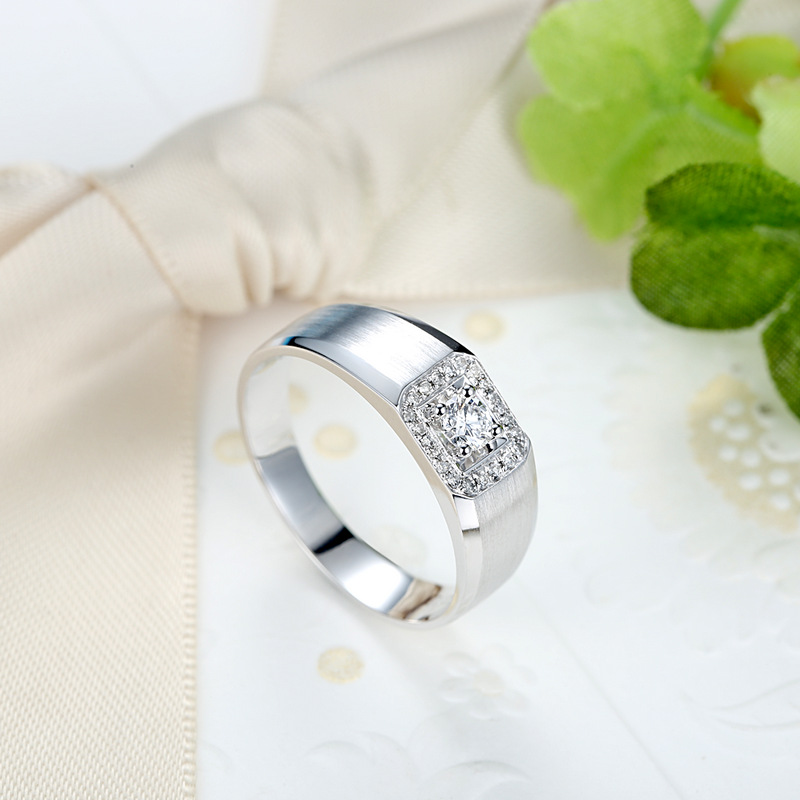 18k白金钻戒 婚戒 男戒 时尚白金钻戒 男士饰品 k金戒指-阿里巴巴