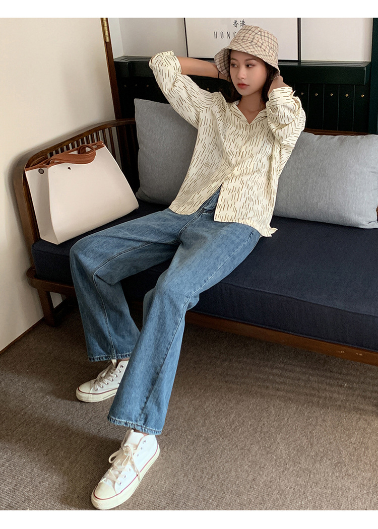 2019秋冬季新款韩版泫雅拖地牛仔裤女高腰宽松阔腿垂感直筒老爹裤