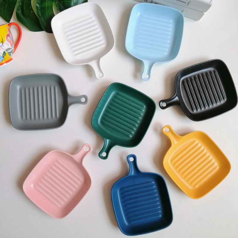 Nordic Simple Striped Baking Tray Cheese Baked Rice Plate Ceramic Western Plate Oven Tableware Creative Dinner Plate Household