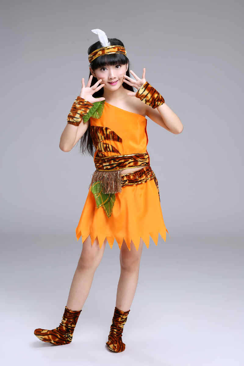 儿童小野人服装非洲野人印第安人原始部落衣服男女豹纹小猎人演出