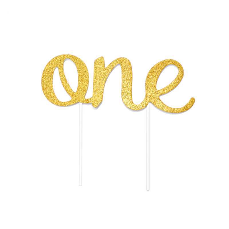 字母one生日插牌儿童宝宝一周岁蛋糕插签金葱纸派对蛋糕插件批发