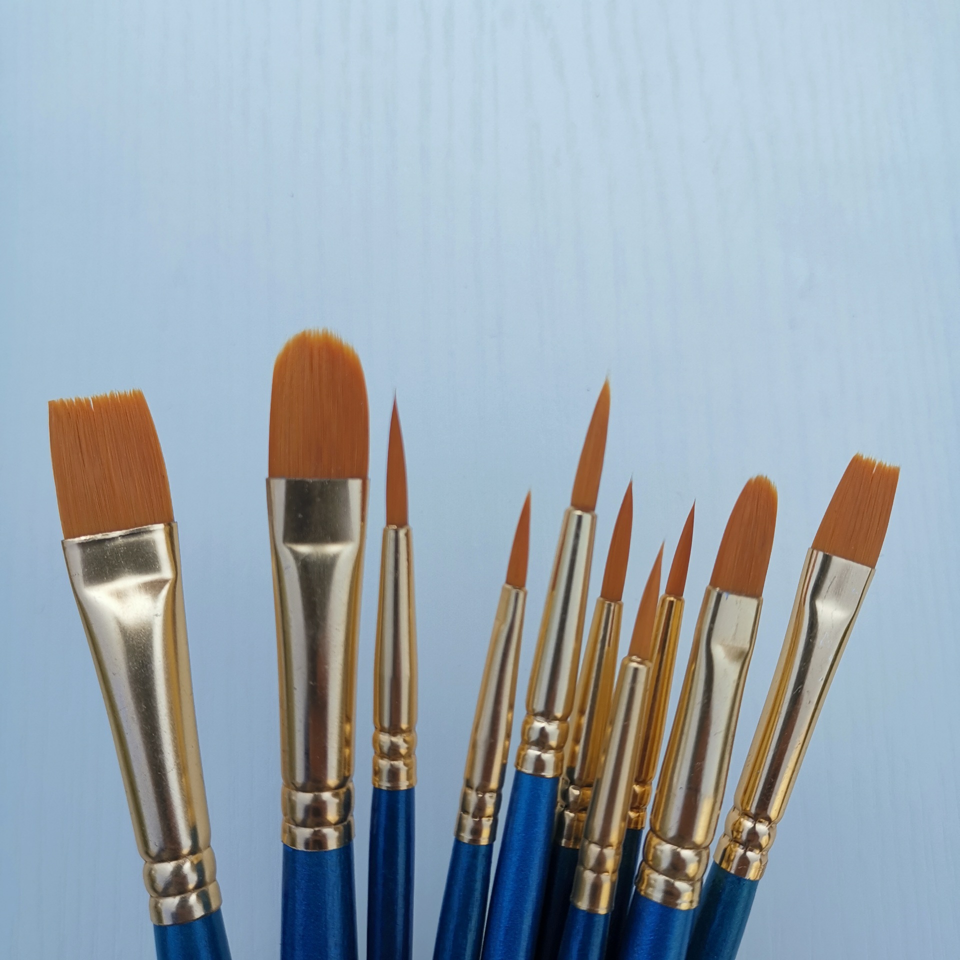 10支珠光蓝杆油画笔套装水彩水粉画笔套装笔刷套装批发