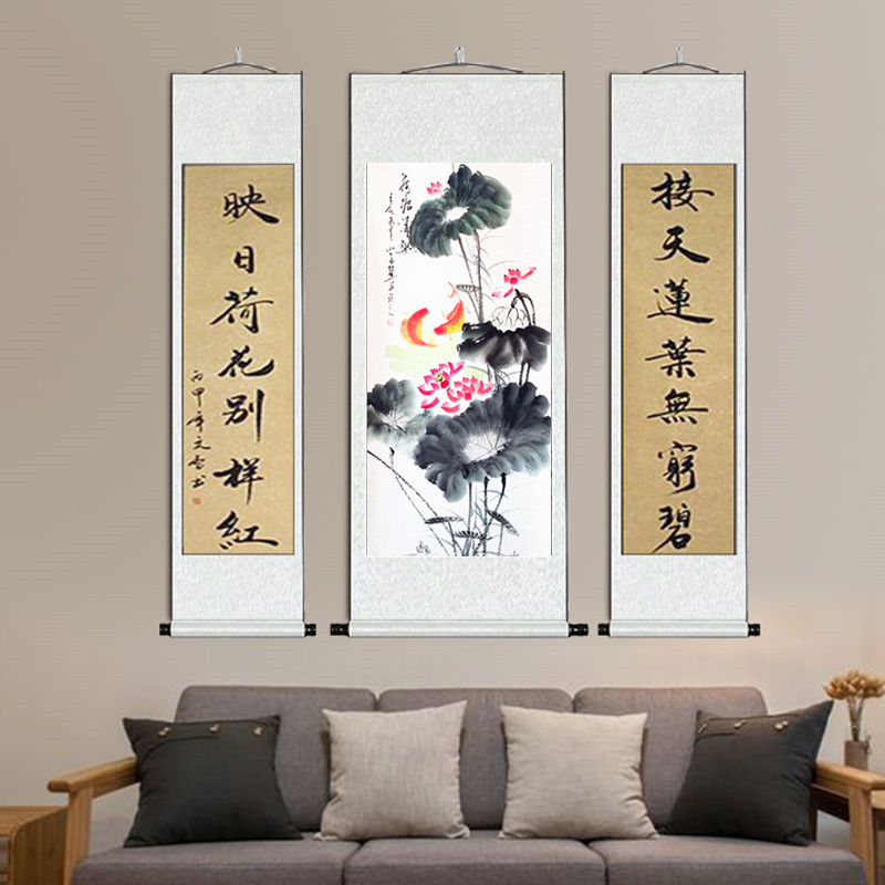 荷花图手绘真迹批发莲花水墨中堂对联名人名家字画装饰客厅国画