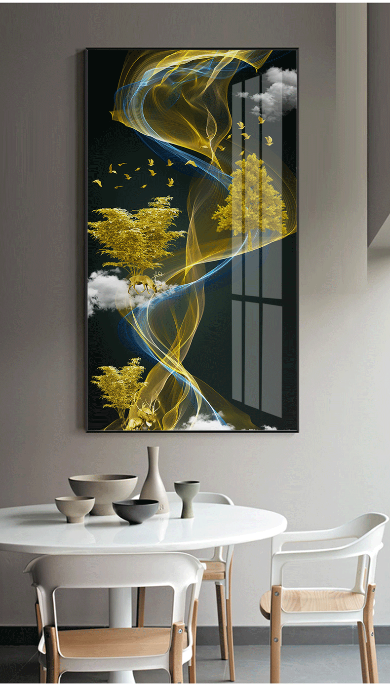 现代轻奢玄关装饰画竖版走廊过道进门玄幻壁画招财发财鹿客厅墙画