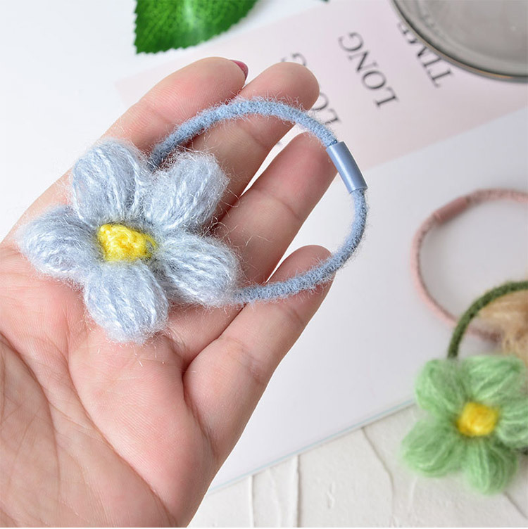 ins泫雅风海马毛花朵发绳网红少女毛线毛线编织小花森系皮筋头饰