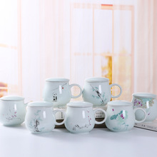 朋寄景德镇中式茶杯陶瓷带过滤青瓷平安杯骨瓷三件套茶杯定制logo