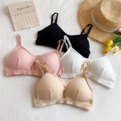 *实拍无钢圈无痕内衣三角杯薄款内衣学生性感聚拢文胸裹胸 女实价