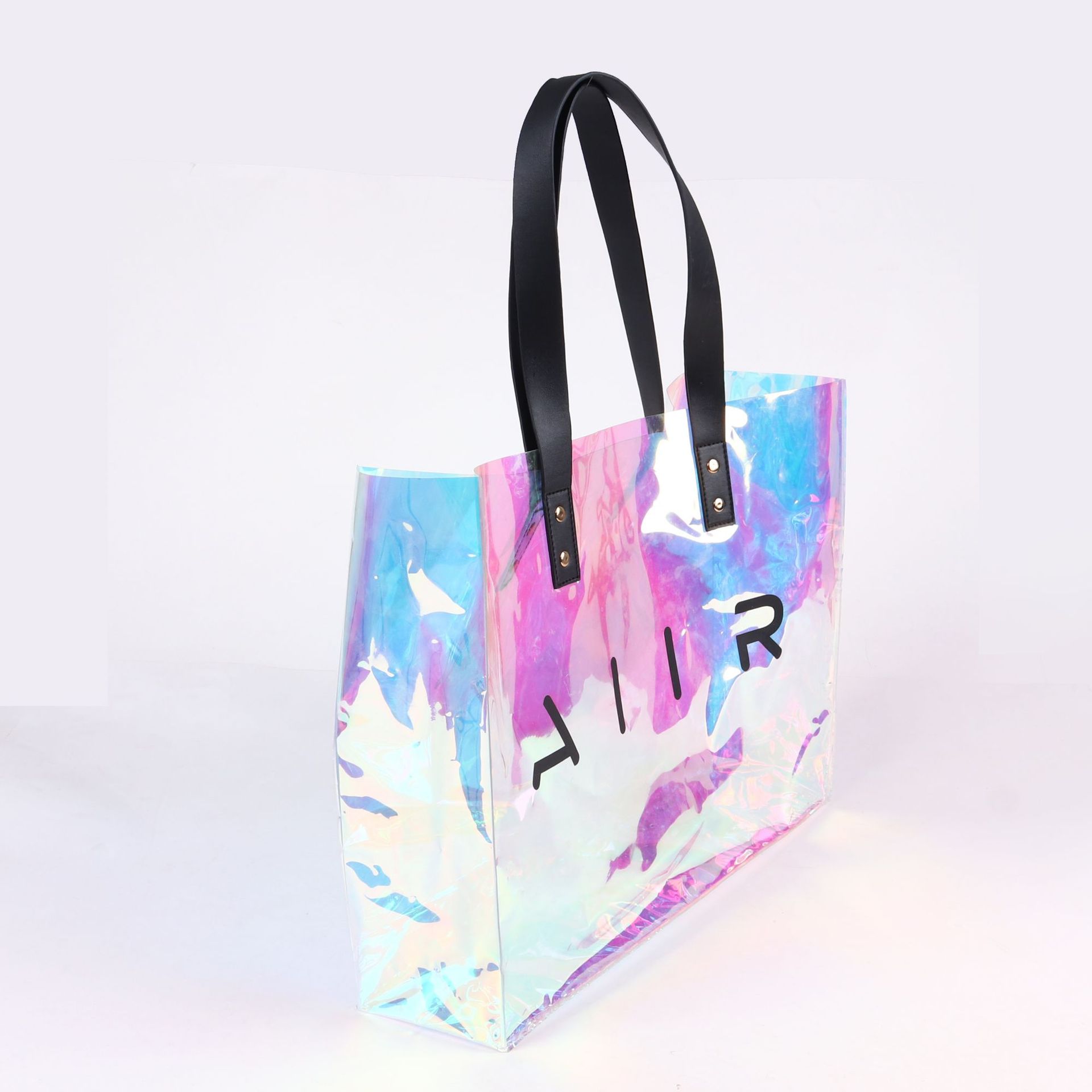 定做幻彩pvc镭射购物袋 炫彩手提沙滩包 幻彩透明礼品袋定制logo