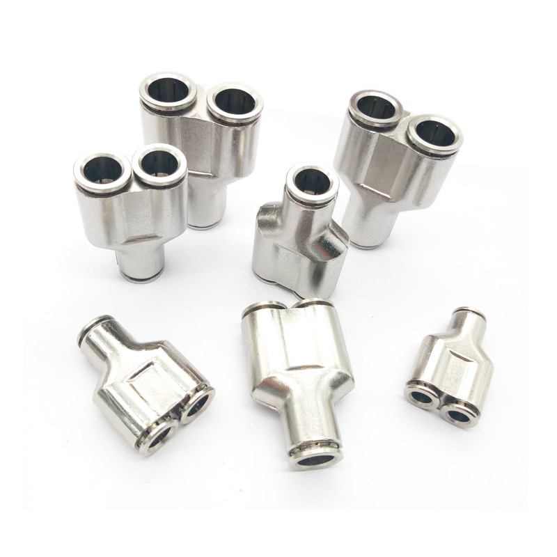 气管接头厂家直销 py全铜镀镍快插y型三通三头接pu气管快插接头