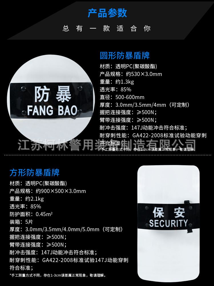 圆形pc透明防暴盾牌校园安保防护器材 防卫保安盾牌 手持盾牌