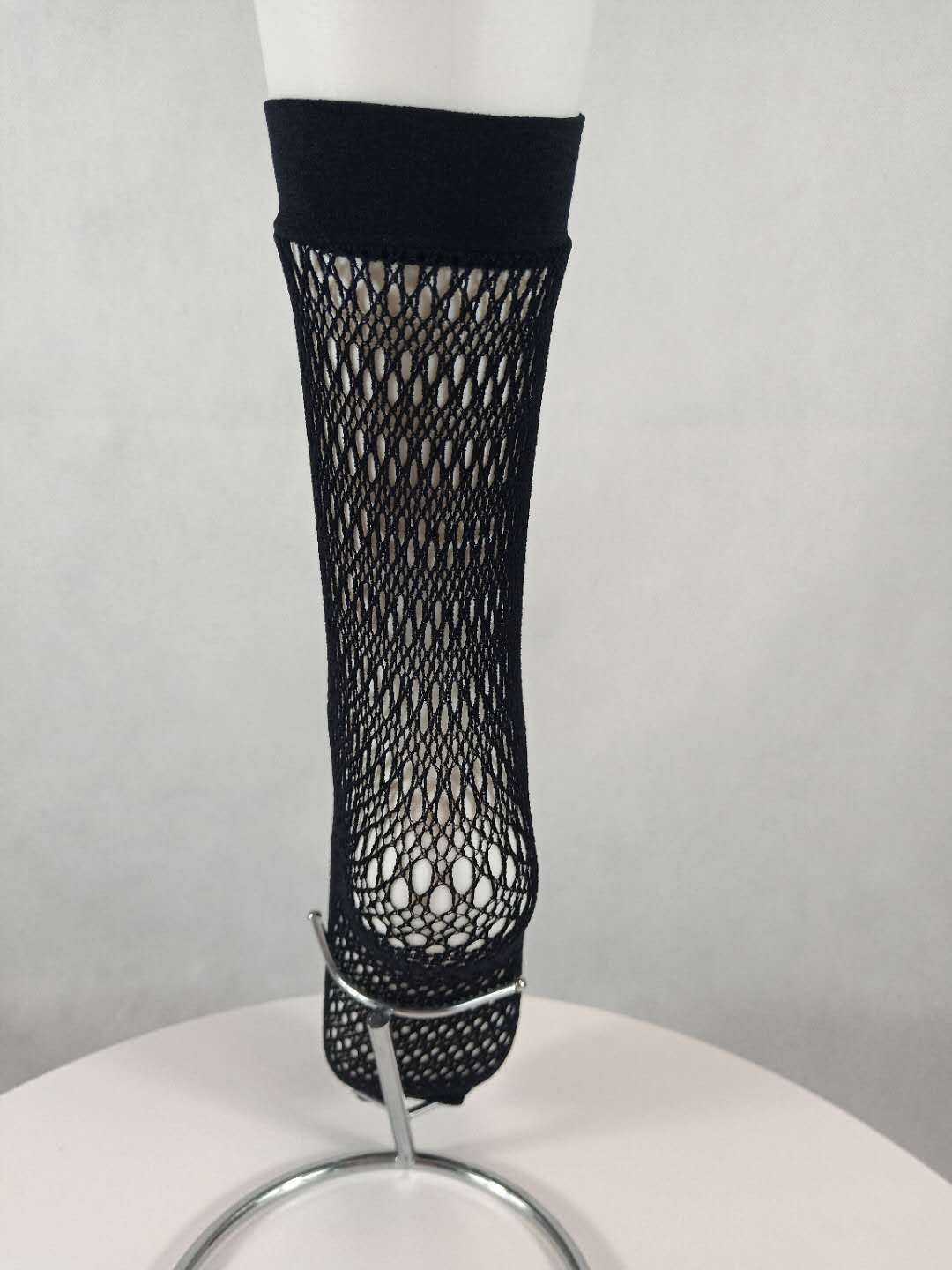 厂家直销黑色性感镂空透气防勾丝罗口中筒袜