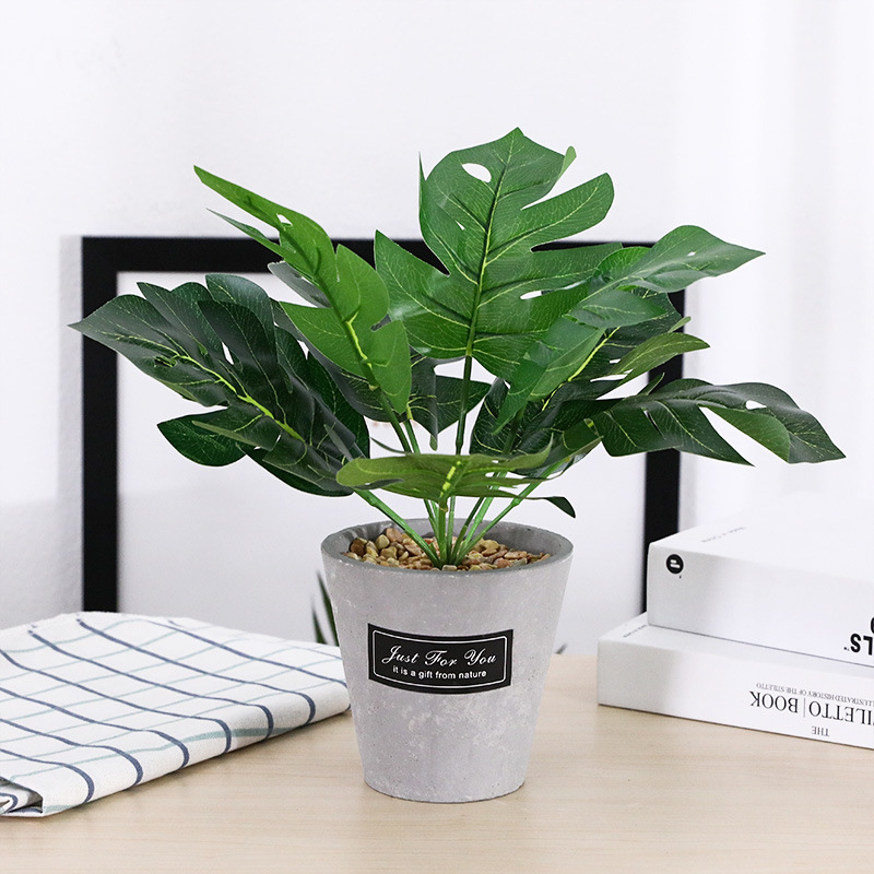 Factory Wholesale Monstera Deliciosa Leaves Simulation Green Plant Indoor Office Furniture Potted Simulation Plant Decoration Ornaments