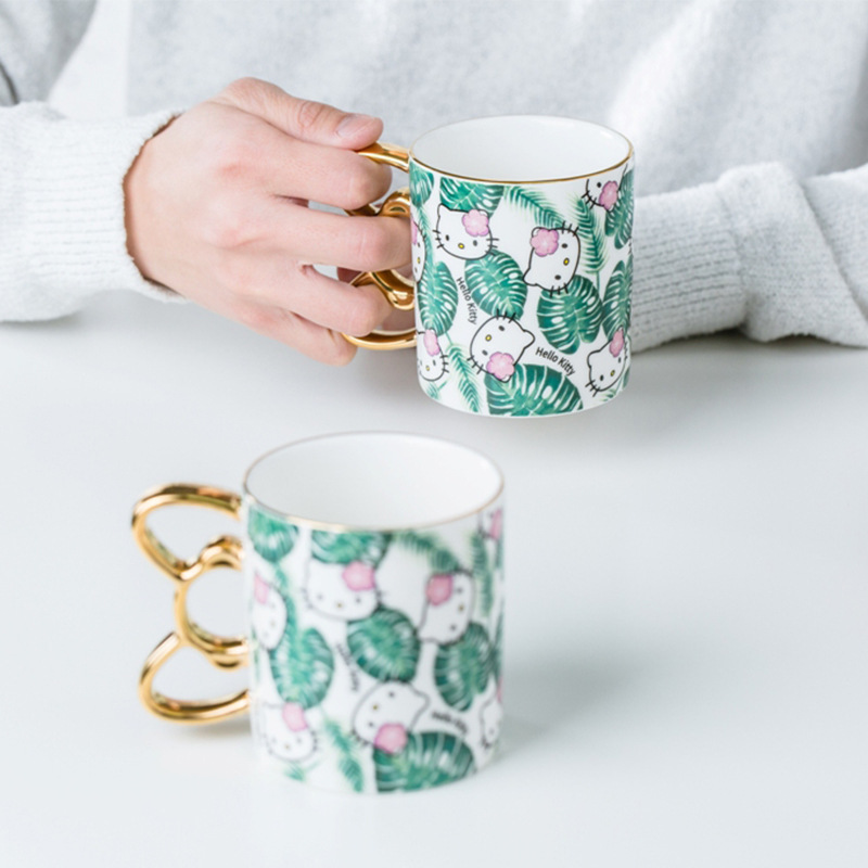 Girly Heart Cute Gold Outline Ceramics Mug Office Water Glass Home Breakfast Coffee Cup Milk Cup Couple's Cups