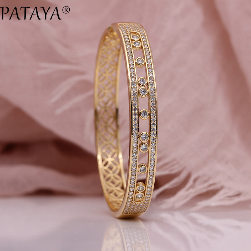 空心花瓣女手镯玫瑰金订婚时尚珠宝圆形精细天然锆石豪华对称手镯