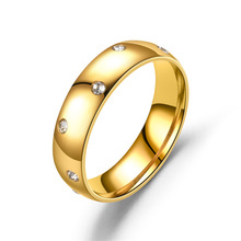轻奢小众 钛钢微镶锆石戒指女 韩版冷淡风金色戒指 欧美时尚饰品