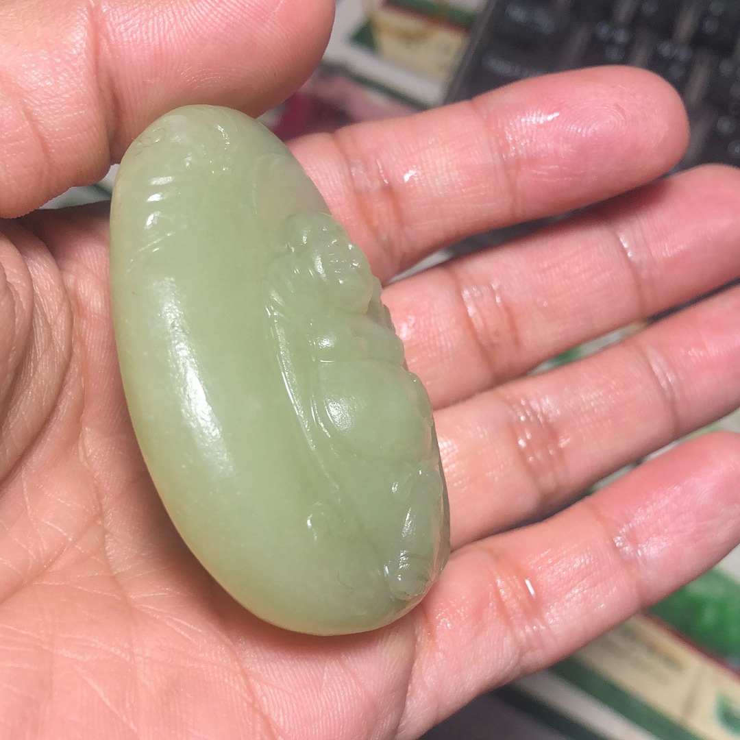 保真天然新疆若羌黄口料佛公挂件 吊坠 定制加工手工玉佛过程展示