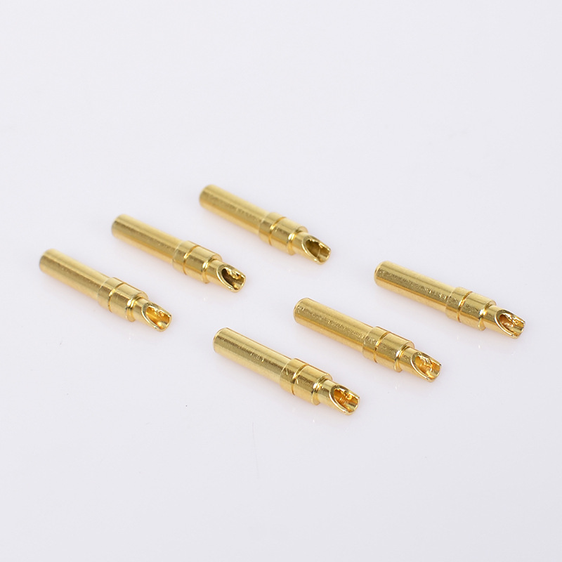 厂家直销黄铜镀金插针dc连接器插针圆柱形冲压电源插头半空心插针