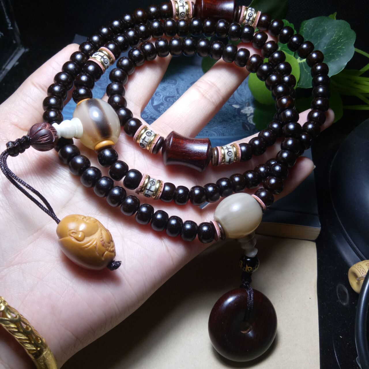 精挑印尼黑金椰蒂佛珠108颗手串 桶珠耶蒂椰帝 手工原色