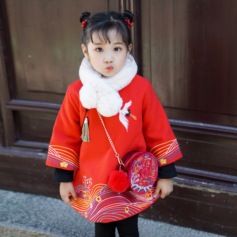 儿童过年喜庆宝宝装女冬装中国风唐装旗袍女童公主加厚新年拜年服