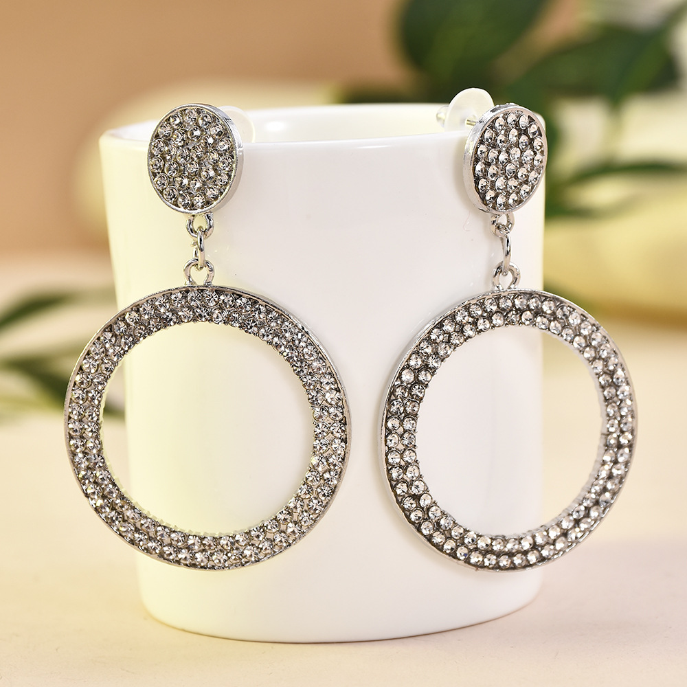 欧美流行耳饰 创意时尚几何圆形镶满钻耳环 气质圆圈耳环批发
