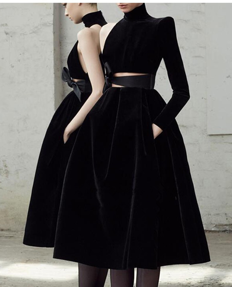 高定走秀大牌丝绒晚礼服显瘦宴会主持连衣裙派对网红晚宴小礼服裙