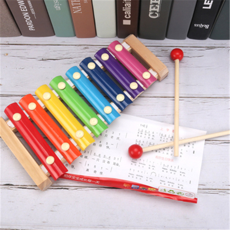 Baby Building Blocks Knock Piano Baby Educational Musical Instrument Toys 0-1-2-3 Years Old Wooden Eight-Tone Xylophone Wholesale