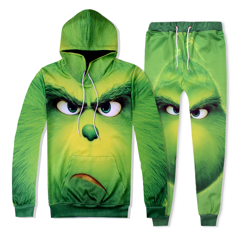 亚马逊热销印花外贸圣诞爆款恶搞绿毛怪3d数码印花卫衣带帽卫衣男