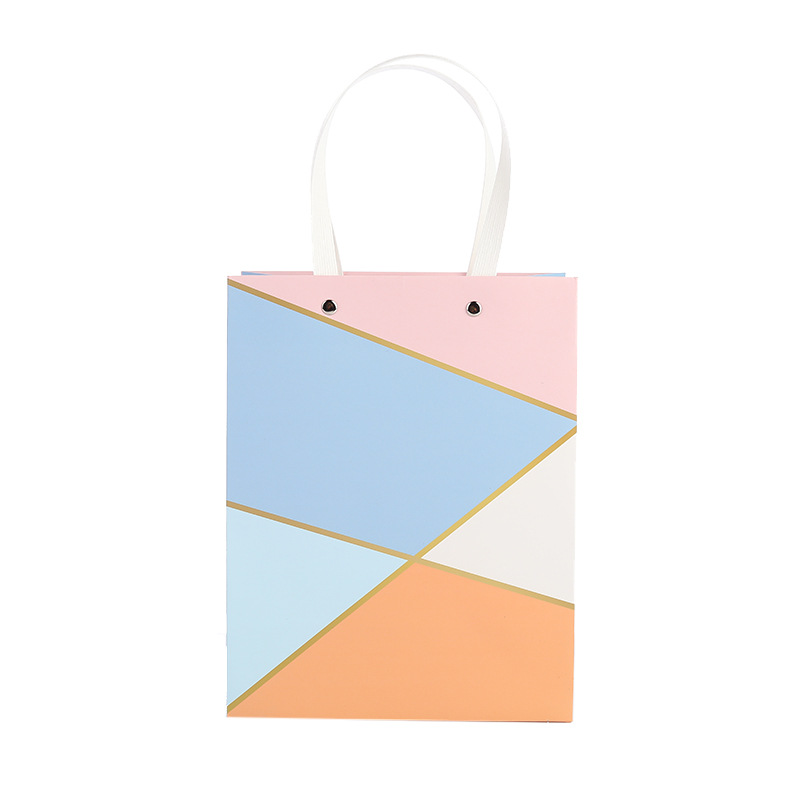 Spot Simple Bronzing Gift Bag Color Matching Geometric Ivory Board Bag Creative Shopping Handbag Printable Logo