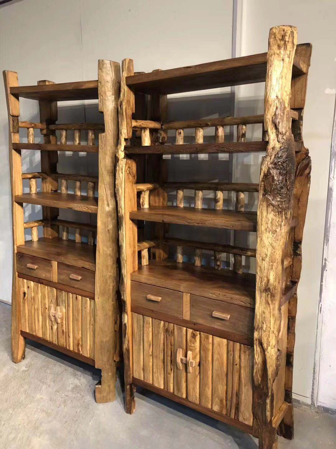原生态实木家具香樟木书柜组合老房梁料茶叶柜书架收纳柜现代田园