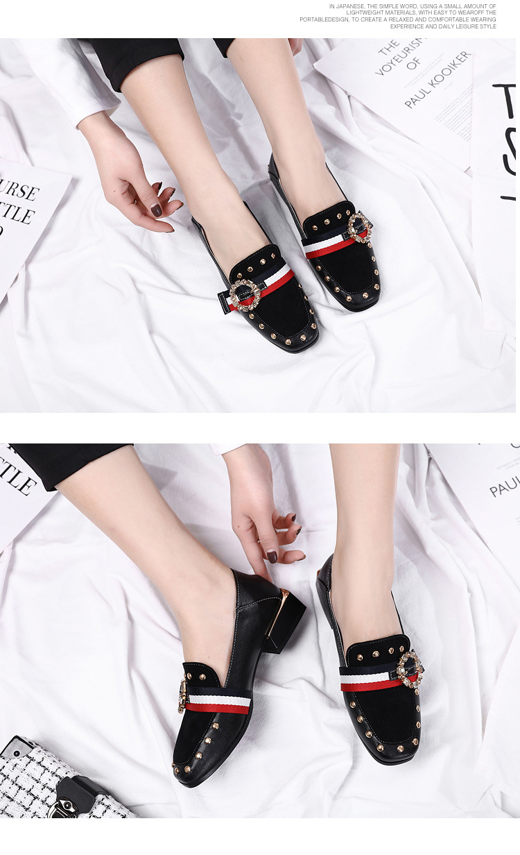 网红方头单鞋女粗跟春季新款韩版踩跟乐福鞋百搭一蹬脚大码女鞋子