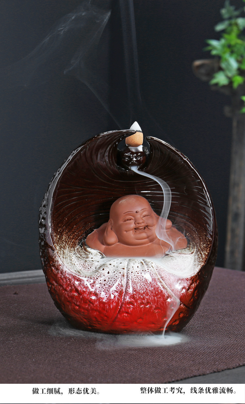 达摩倒流香炉创意摆件佛手新款禅意家用茶道紫砂大号檀香炉倒流香