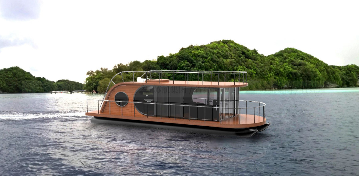 水上宾馆船定制10米中式休闲餐饮住宿船屋民宿观光船马尔代夫房船