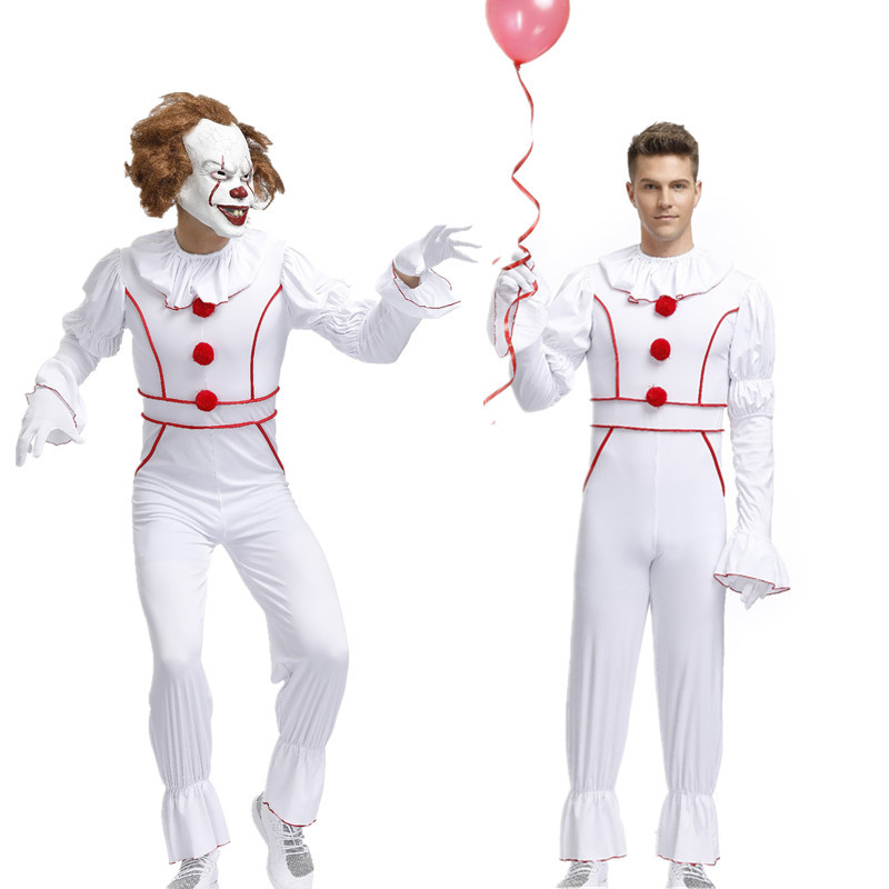 2019新款白色男小丑回魂角色扮演万圣节马戏团cosplay舞台表演服