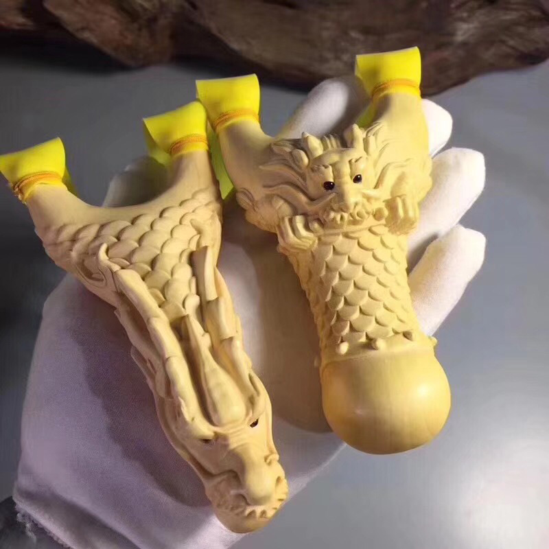 大叶黄杨木弹弓 半手工雕刻神龙戏珠随身携带男士文玩 创意礼品