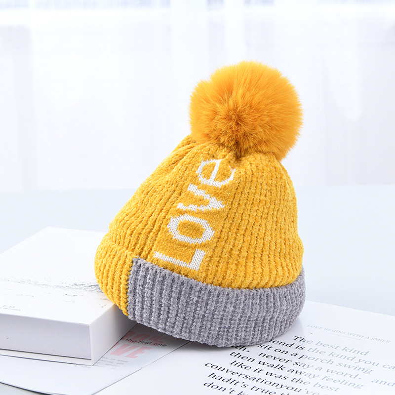 Winter New Baby Knitted Woolen Cap Thickened Fluffy Ball Cap 0-3 Years Old Wooden Ear Warm Bucket Hat Sleeve Cap Tide