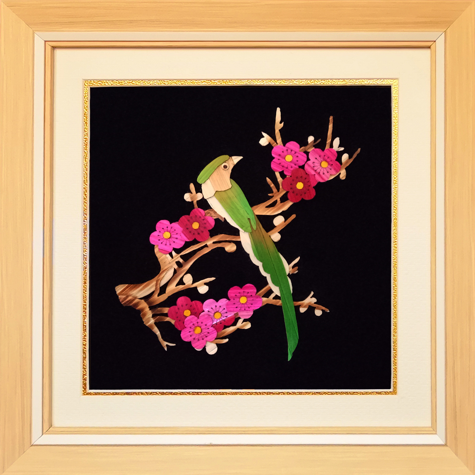 手工艺术品麦秆画 麦秸秆芦苇烫画【梅花翠鸟】摆台 厂家批发定制